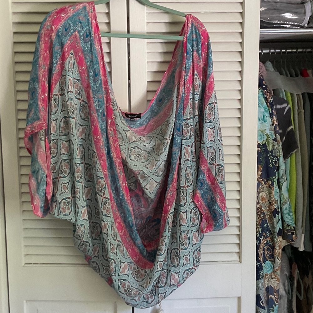Tolani Pink and Blue Patterned Blouse